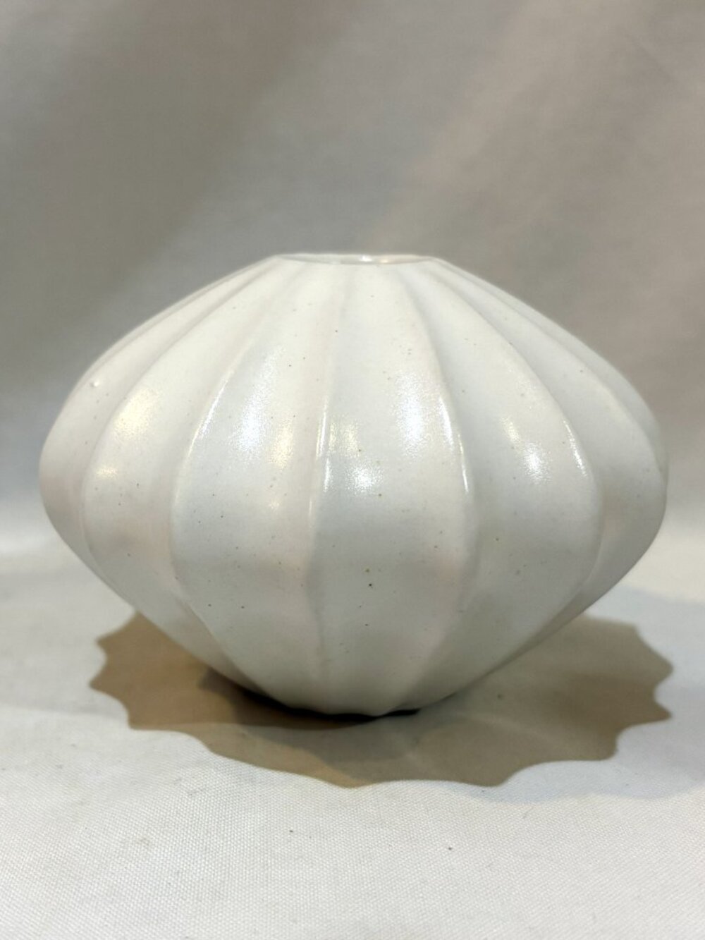 VTG Jonathan Adler White Pottery Ribbed Gourd Urchin Bud Vase